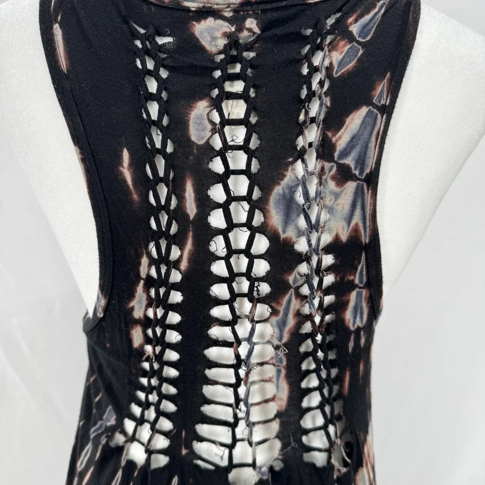Vocal Y2K Goth Mini Dress L Tie Dye Crochet Indie Edgy Rhinestone Asymmetric USA - Picture 8 of 10